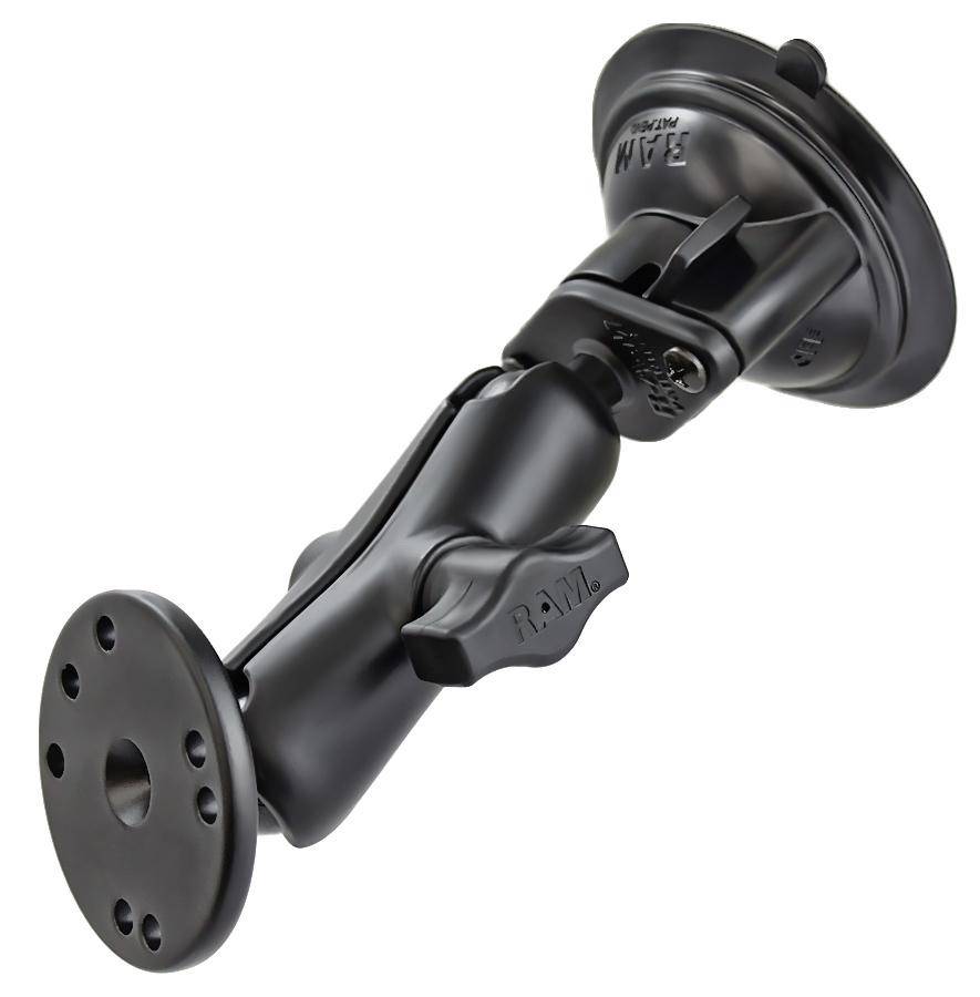 RAM-B-166-202U - RAM® Twist-Lock™ Suction Cup Double Ball Mount with Round Plate - Bikerr