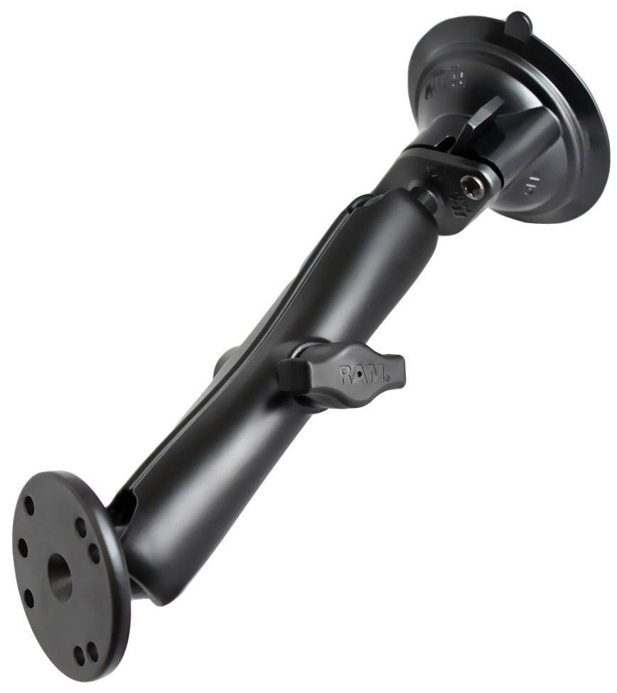 RAM-B-166-C-202U - RAM® Twist-Lock™ Suction Cup Long Double Ball Mount with Round Plate - Bikerr