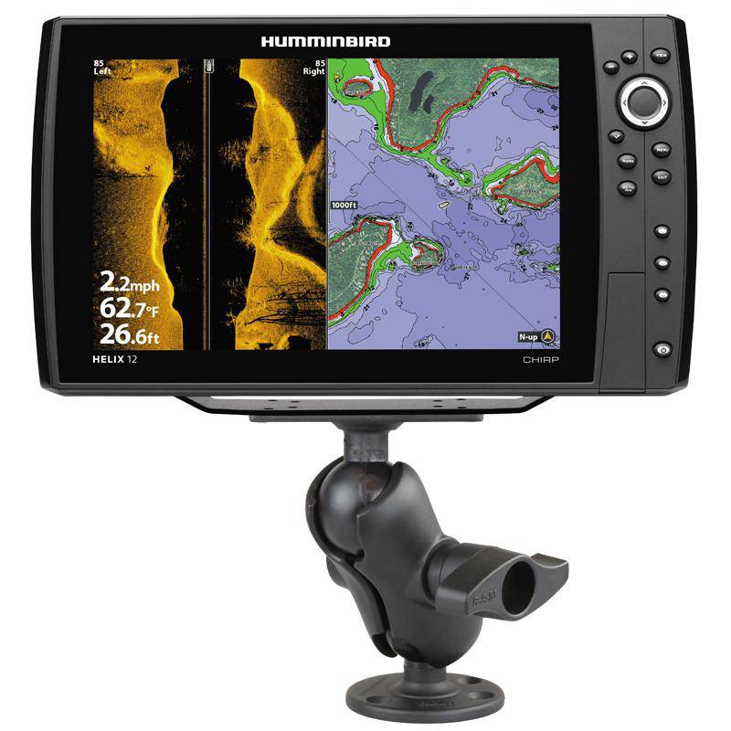 RAM-D-202-25-C-202U - RAM 2.25" Ball Mount with 3.68" Round Base & 2" x 5" Rectangular Plate for the Humminbird Helix 9, 10 & 12 - Bikerr