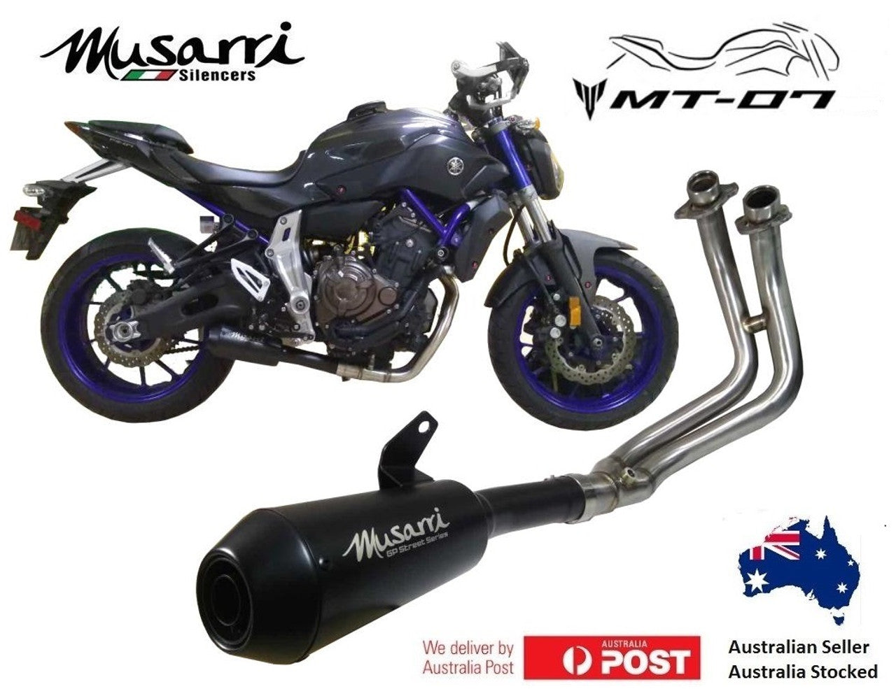 Yamaha MT 07 2014-2022 Musarri Street Series GP Full System Exhaust - Black - Bikerr