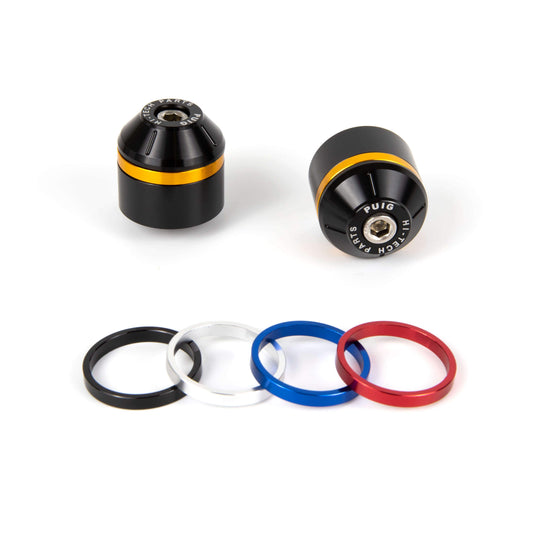 Puig Hi-Tech Short Bar Ends | Black w/ Coloured Rings | Kawasaki ZZR 1400 2006>2015 - Bikerr