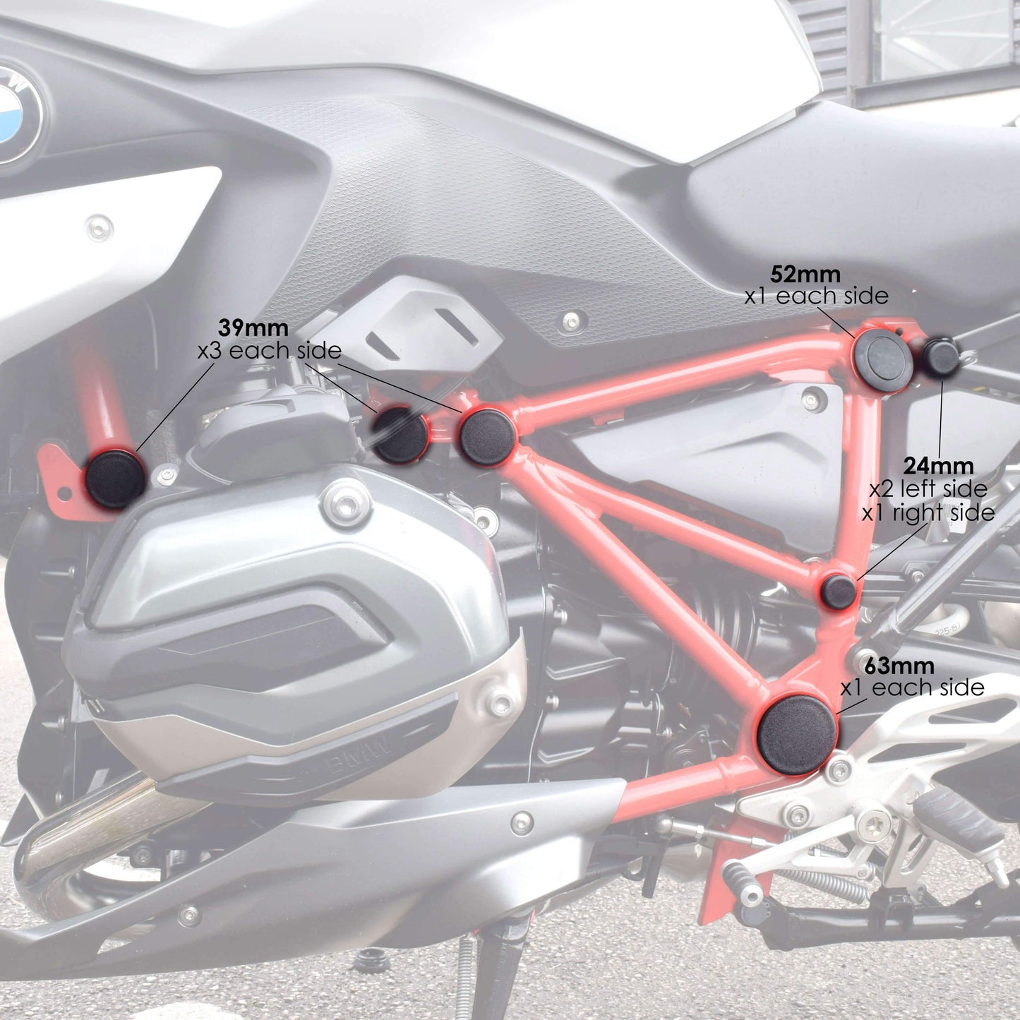 Frame End Caps | Matte Black | BMW R1200 R 2015>2018 - Bikerr