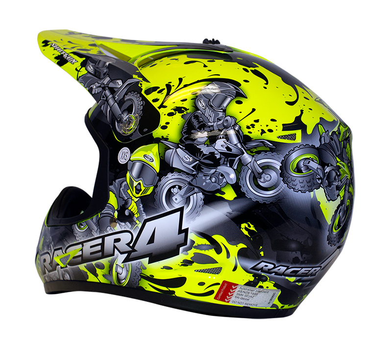 Racer 4 Kids Fluro Yellow Helmet - Bikerr