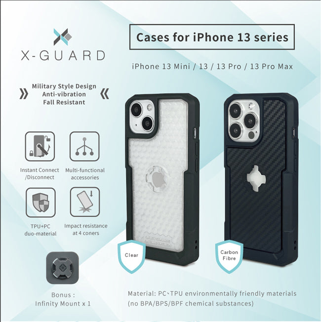 I Phone 13 Mini X Guard Case Carbon Fibre + Infinity Mount - Bikerr