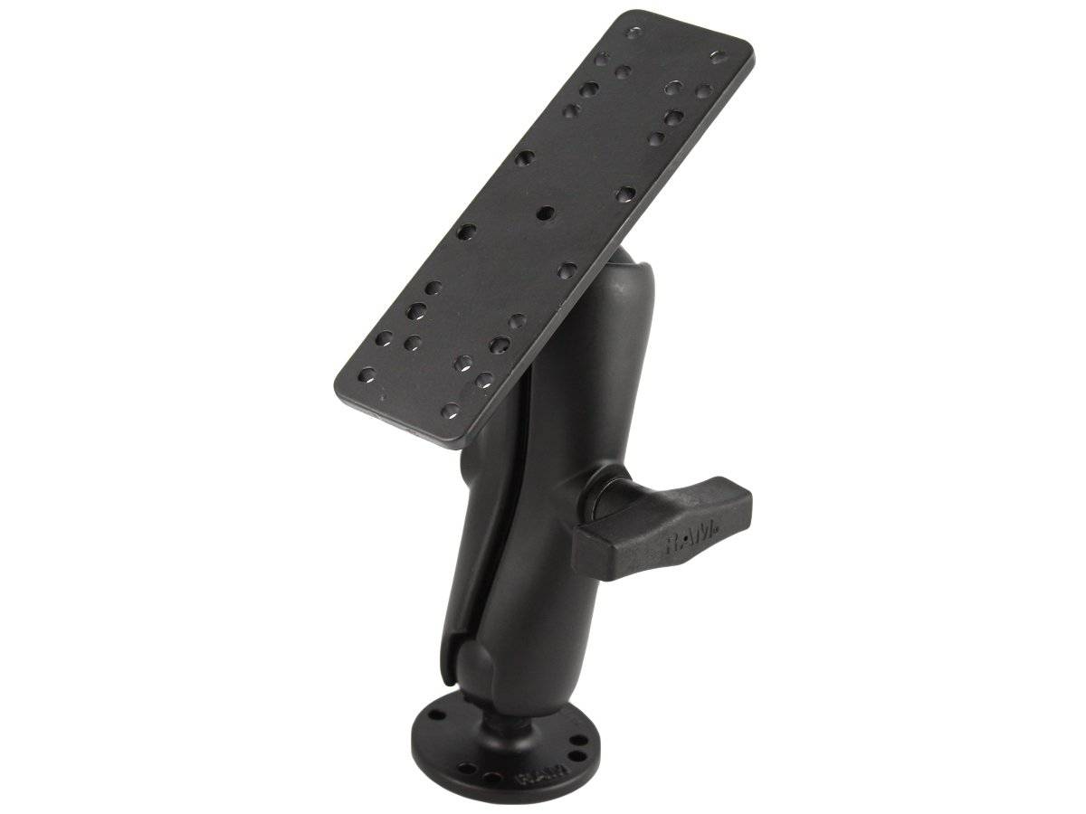 RAM-111U - RAM 1.5" Diameter Ball Mount with 6.25" X 2" Rectangle Base, STANDARD LENGTH Double Socket Arm & 2.5" Round Base (AMPs Hole Pattern) - Bikerr