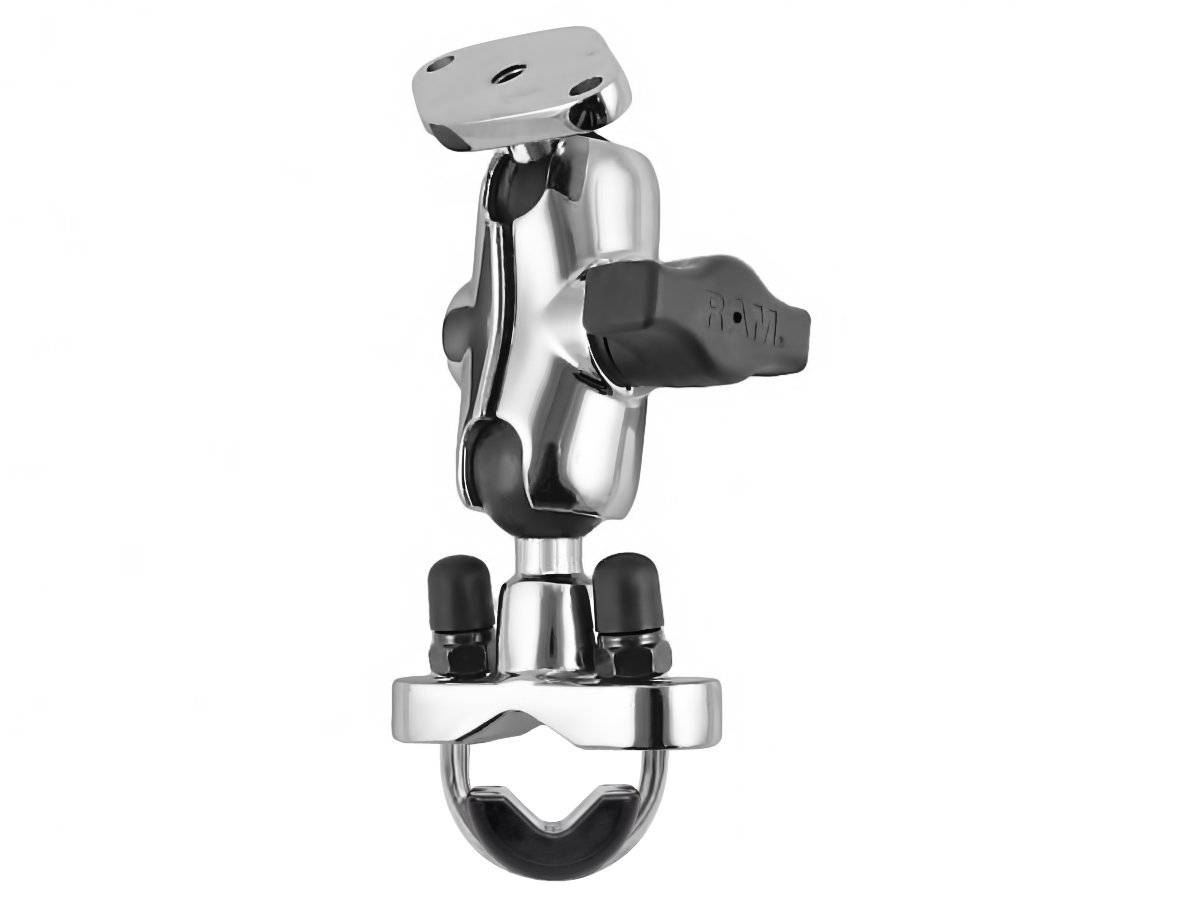 RAM-B-149CH-LO4 - RAMÂ® Chrome Handlebar U-Bolt Mount with Double Socket Arm - Bikerr