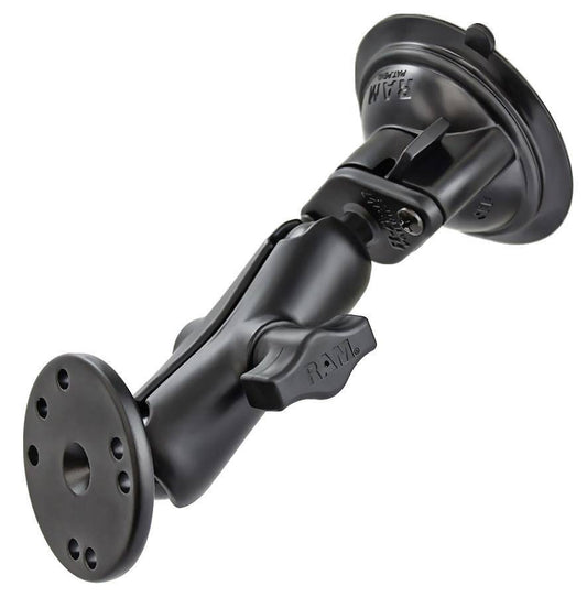 RAM-B-166-202U - RAMÂ® Twist-Lockâ„¢ Suction Cup Double Ball Mount with Round Plate - Bikerr