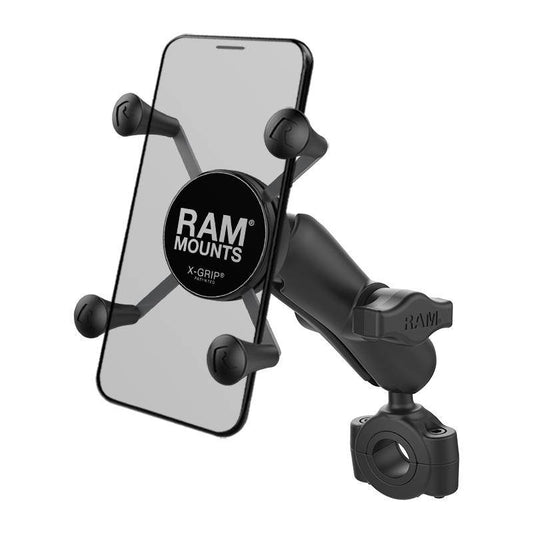 RAM-B-408-75-1-UN7U - RAMÂ® Torqueâ„¢ 3/4" - 1" Diameter Handlebar/Rail Base with 1" Ball, Standard Arm and X-GripÂ® for Phones - Bikerr
